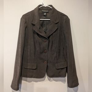 Norton McNaughton Brown Faux Suede Blazer Jacket Size 14 Classic Work Career